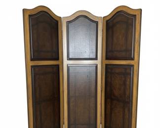 Three-Panel Wood Folding Screen with Arched Top
