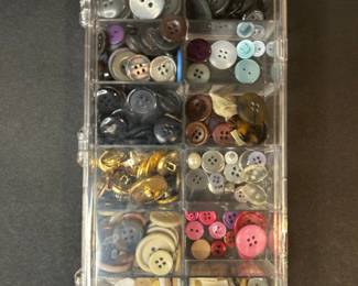 Vintage Sewing Buttons in Organizer Case