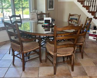 Round Dining Table and 6 Ladderback Dining Arm Chairs