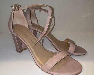 Stuart Weitzman Nude Patent Leather Block Heel Sandals