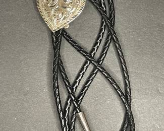 Silver Tone Filigree Heart Bolo Tie
