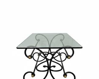 Hollywood Regency Gilt Iron Scroll Glass Top Coffee Table