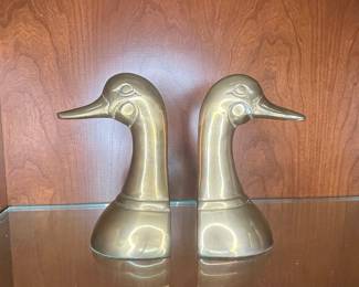 Vintage Solid Brass Mallard Duck Head Bookends