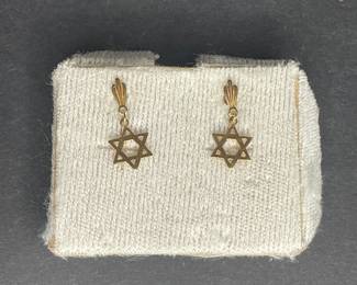 14k Yellow Gold Star of David Drop Earrings