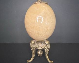 Vintage Alabaster Egg on Brass Elephant Stand