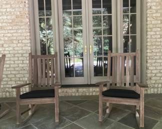 Teak Slat-Back Rocking Chairs