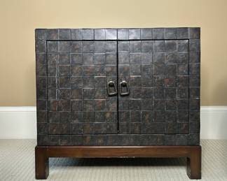 Metal-Clad Accent Cabinet with Geometric Pulls