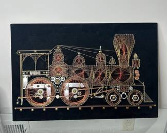 Vintage Copper Wire String Art Steam Locomotive