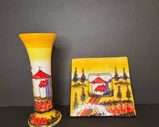 C. Alcaide Hand-Painted Ceramic Vase and Ashtray
