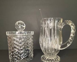 Vintage Pressed Glass Covered Jar and Pitcher