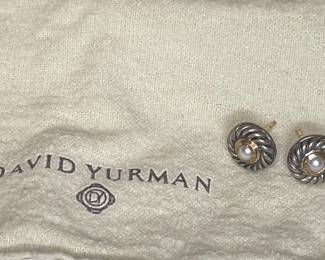 David Yurman "Cookie" Pearl Stud Earrings in Sterling Silver and 14K Yellow Gold