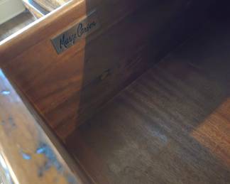 Marge Carson wood dresser with ornate drawer, drawer pull