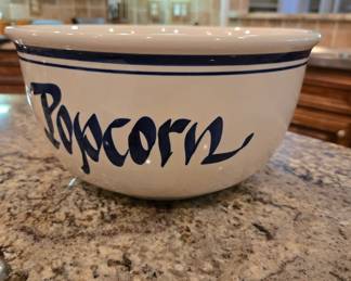 Ceramic 'Popcorn' bowl, blue calligraphy design