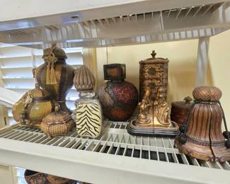 Decorative urns, jars, boxes, and bookends set