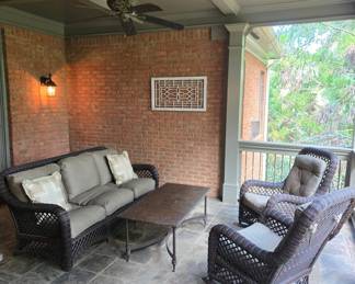 Wicker patio set: sofa, 2 rocking chairs, coffee table