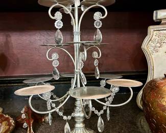 Crystal-Draped Metal Candle Centerpiece