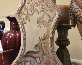 Asian-style ceramic vase, deer and floral motif