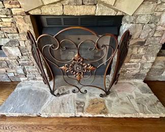 Decorative Three-Panel Metal Fireplace Screen