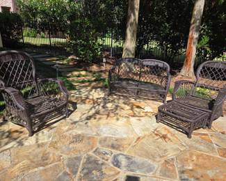 Wicker patio furniture set, loveseat and two chairs