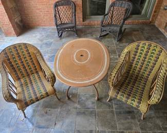 Wicker patio set: 2 rockers, 2 chairs, table