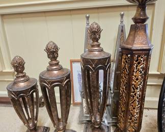 Ornate decorative candlestick pedestals, set of 4, resin