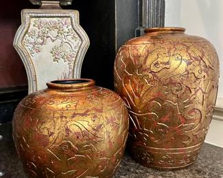 Pair of Decorative Gilded Ceramic Vases