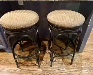 Pair of Upholstered Swivel Counter Stools