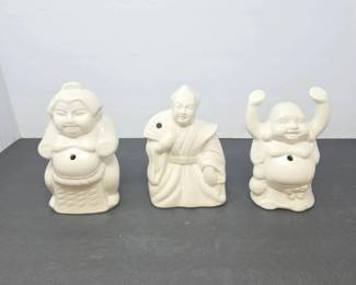 Set of Three 3 AsianInspired Blanc de Chine Ceramic Fragrance Figurines Incense Burners