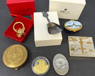 Vintage 7Piece Metal Travel Souvenir Lot Representing U.S. and European Destinations