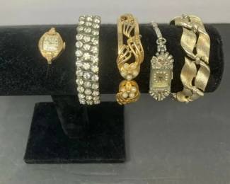 Collection of 5 Vintage Costume Jewelry Pieces Bracelets Watches