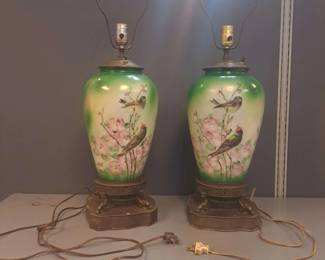 Pair Of Vintage Hand Painted Table Lamps