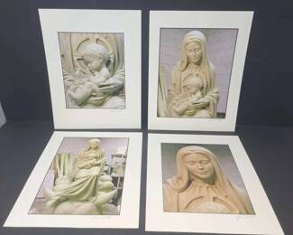 Set Of 4 Signed Photos Of Sacred Mother And Child Sculpture By Joe Devito