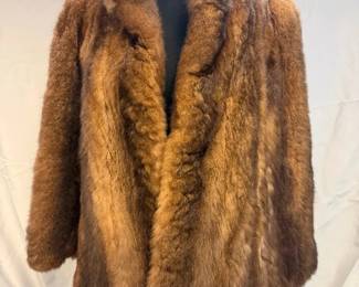 Vintage Brown Genuine Fur Ladies Jacket, Possibly Muskrat, w Large Shawl Collar, FullLength Sleeves