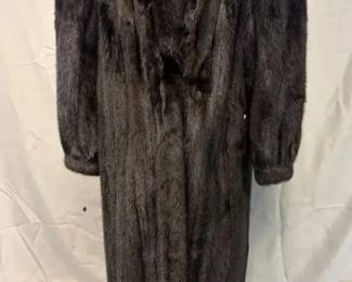 Vintage FullLength Dark Brown Ladies Mink Coat w Shawl Collar and Concealed Front Closure