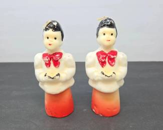 Pair of Vintage Will Baumer Syracuse, NY Choir Boy Figural Candles w Original Paper Labels