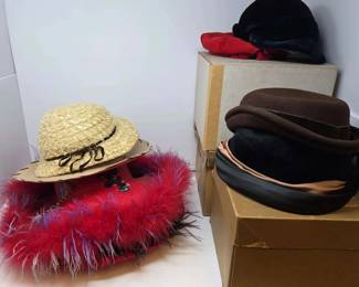 Assorted Millinery Lot of Ladies Vintage Hats, Headpieces, and Hat Boxes