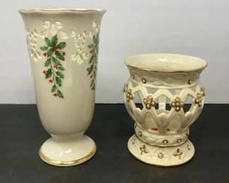 Two Vintage Lenox Items Holiday Vase And Votive Candle Holder