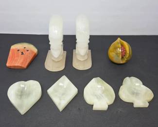 Eclectic Lot of Vintage Carved Onyx Alabaster Playing Card Suit Trinket Dishes Decorative Objects