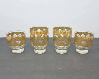 Set of Four 4 Vintage Culver Valencia Footed Glasses w 22Carat Gold MoorishInspired Design