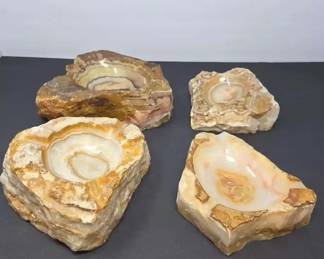 Lot of Four 4 Vintage Natural Onyx Stone Ashtrays Decorative Bowls