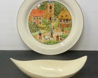 Vintage Lenox Goldola Oblong Candy Dish and Special Spring Village Dinner Plate