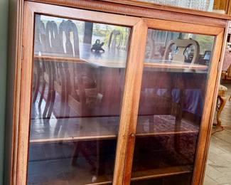 Antique Wooden Glass Hutch Cabinet