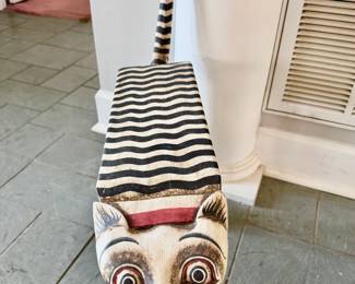 hand-carved and hand-painted wooden folk art cat