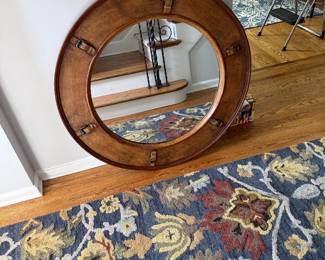 Large wood round mirror