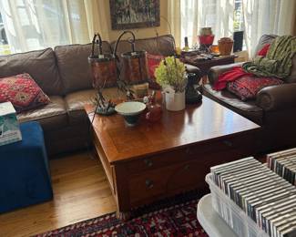 Leather sofa, matching chairs, large coffee table to match