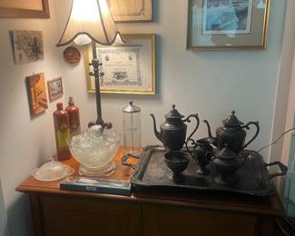 Punch bowl, silver plate tea/coffee
