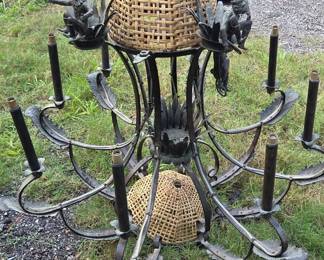 Pixie fairy chandelier with candlestick wicker lamp shades By Appointment only