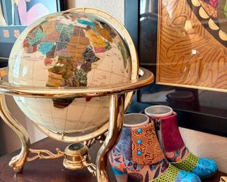Inlaid semi precious stone globe 