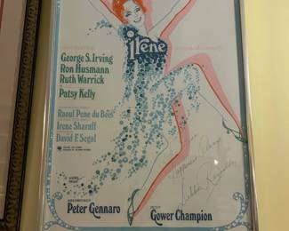 Framed Irene musical theatre poster featuring Debbie Reynolds and a fashion illustration