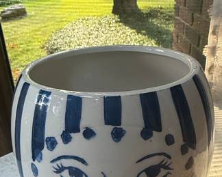 Blue and White Striped Face Planter